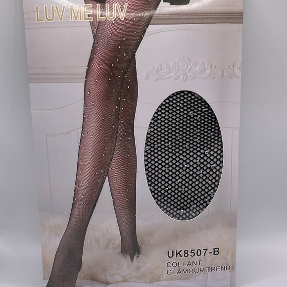 𝅺rhinestone Fishnet Stockings Black - Picture 4 of 5